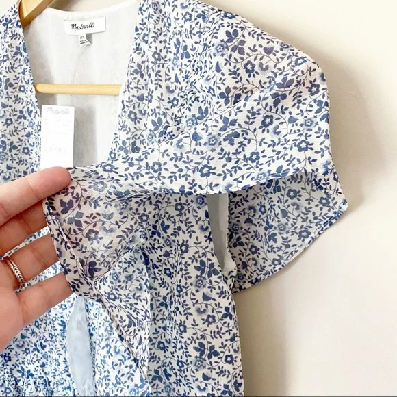 Madewell Ruffle Sleeve Georgette Peplum Top Floral Vintage Parchment XXS NWT - Picture 5 of 12